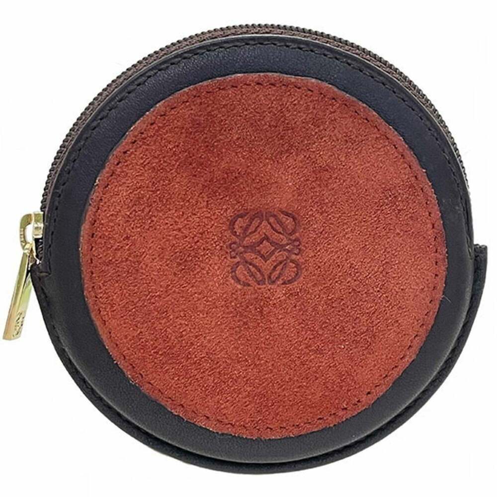 Loewe Anagram Coin Purse, Suede Leather, Red and Dark Brown, Bicolor Case, TT...